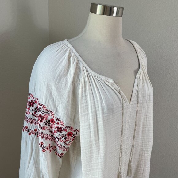 Old Navy Womens XL Embroidered Peasant Blouse Gauzy Cotton Boho Floral Shirt - Picture 2 of 11